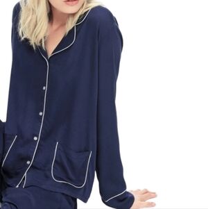 Splendid | Women's Navy Blue & White Piped Woven Sleepshirt (Size XS)